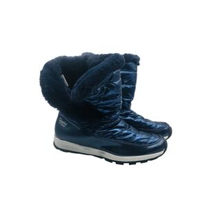 CHEEKS womens winter boots shoe size 11 M quilted fabric upper matalic blue